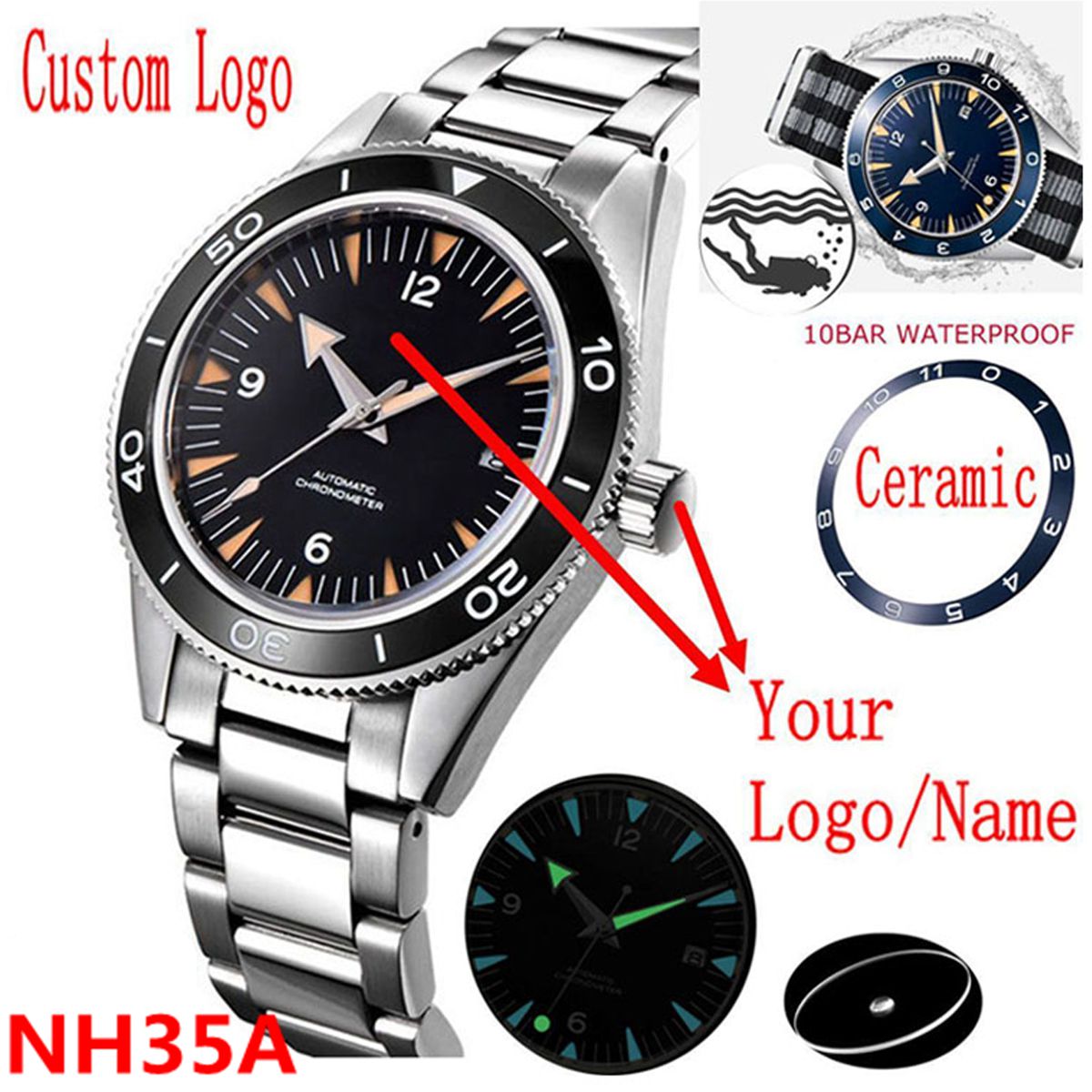 Luxury Watch Display - Logotipo personalizado nh35 movimento relógio 10