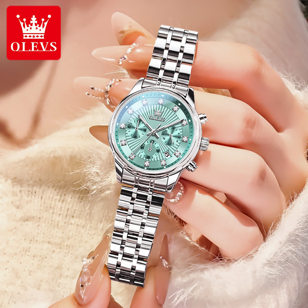 Olevs relógios femininos moda  - Luxury Watch Green Dial avaliação e preço