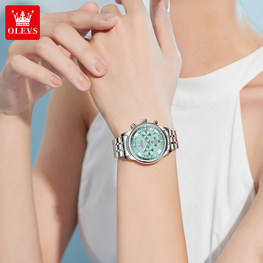 Olevs relógios femininos moda  - Luxury Watch Green Dial avaliação e preço
