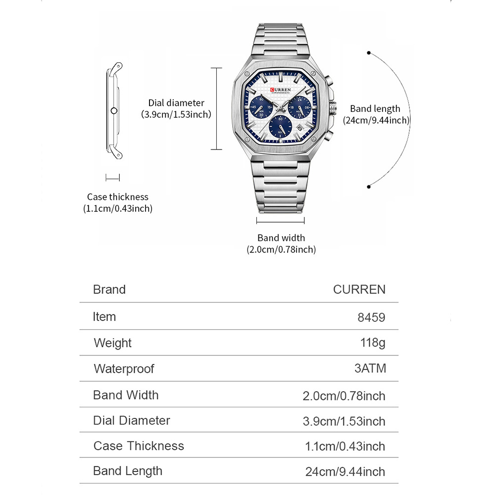Curren relógio crono quadrado  - Luxury Watch With Bracelet avaliação e preço